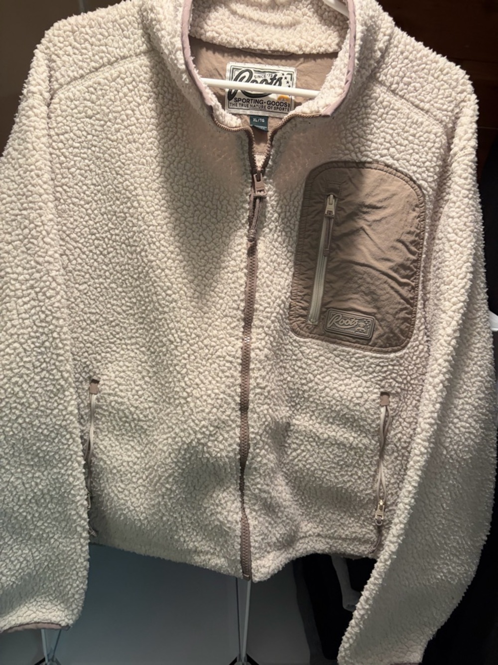 Roots Cream Sherpa Zip Jacket with Taupe Pocket